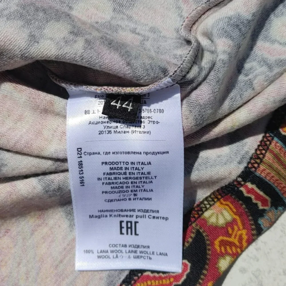 NWT ETRO  100% Wool Maglia Palm Springs V-neck Paisley Pullover Sweater Top. 8 - Picture 6 of 8